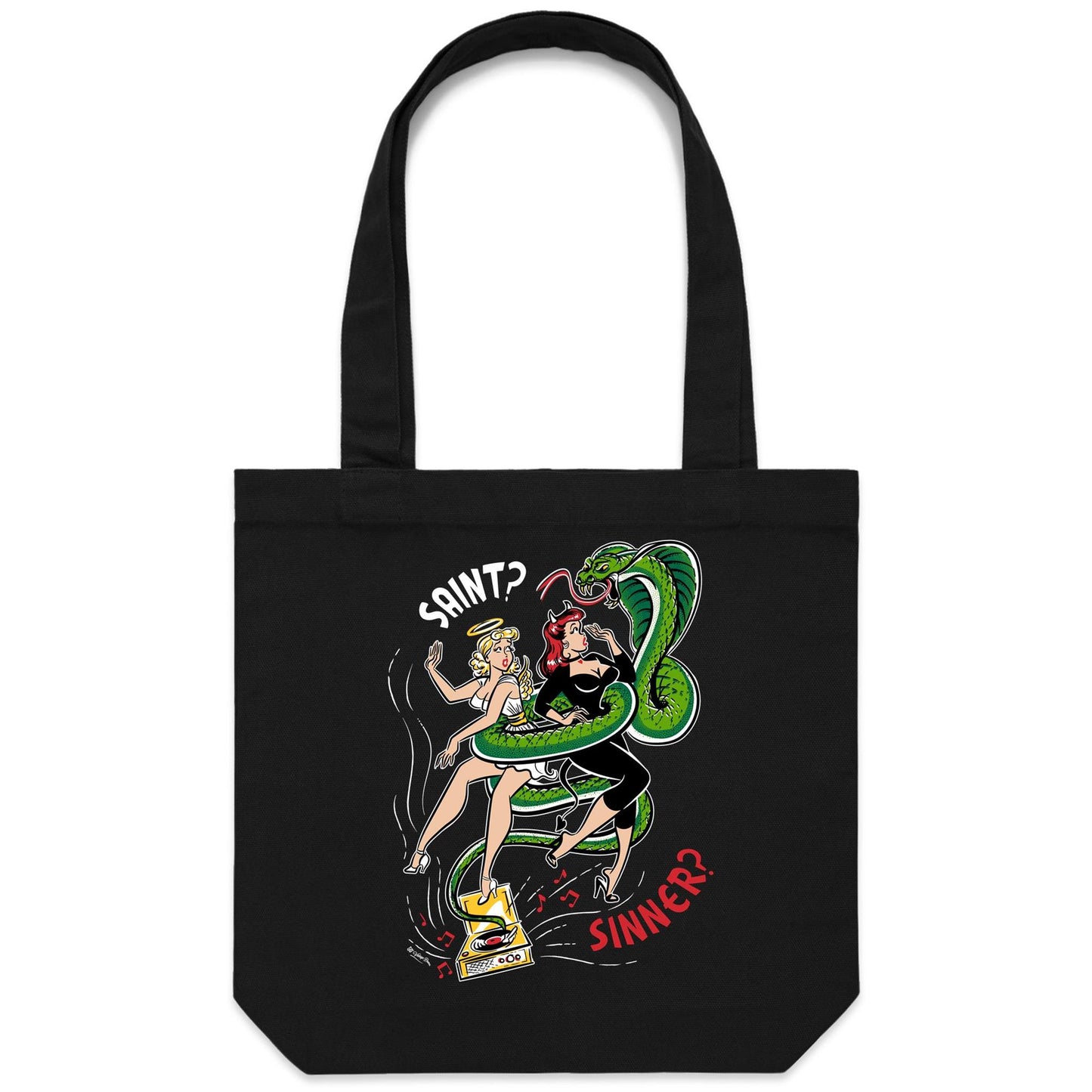 Sinner not a Saint Black canvas tote bag