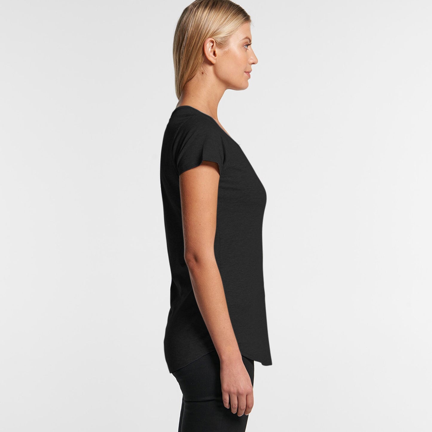 Ladies scoop neck tee shirt with a snake-weilding Voodoo Jungle Queen and Tiki Dancers - side view