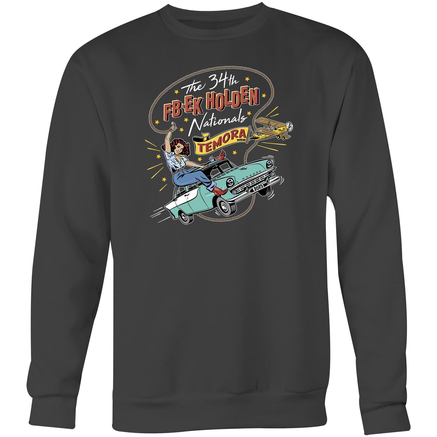 34th FB EK Holden Nationals Temora NSW 2025 - dark grey crew neck sweatshirt
