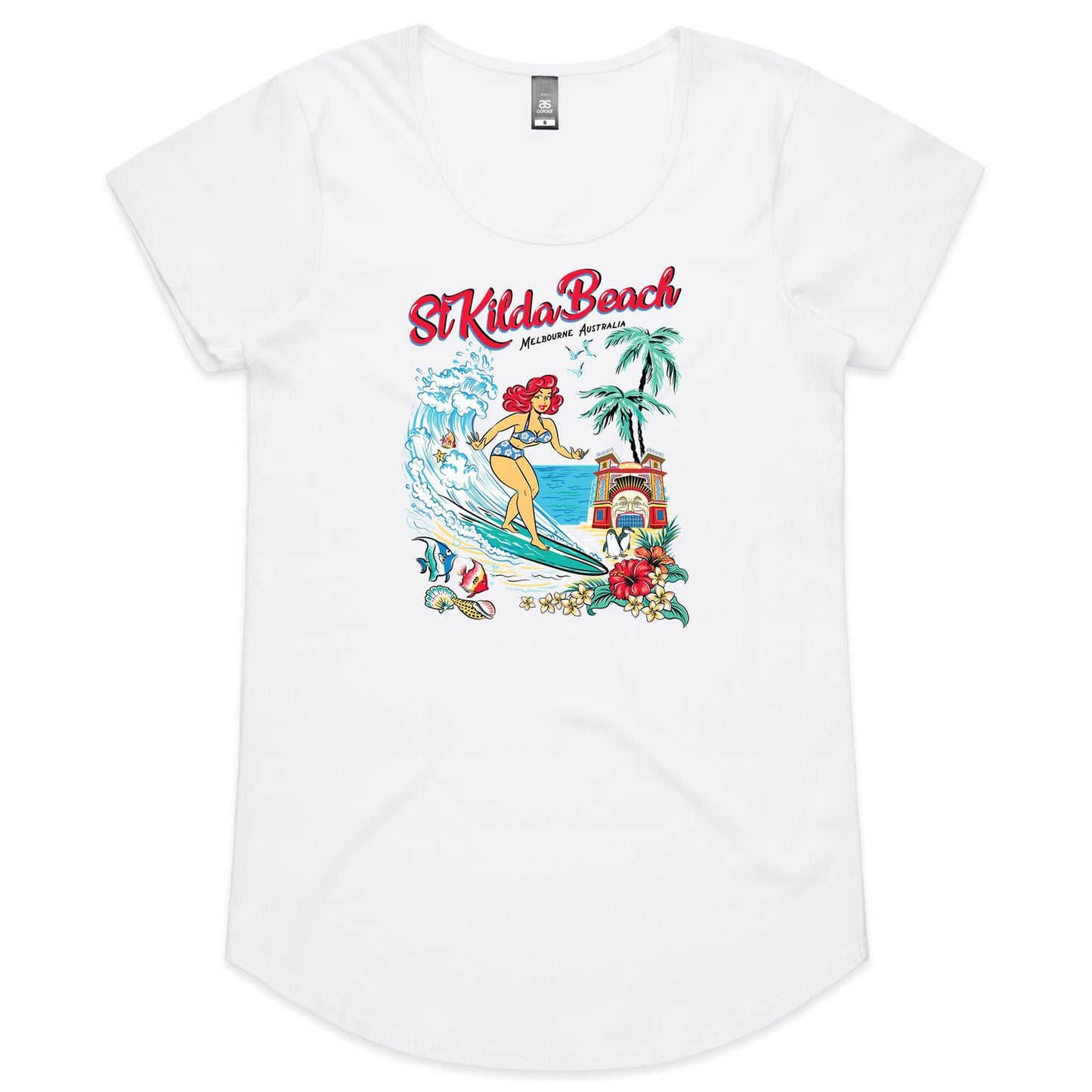St Kilda Beach - Ladies Scoop Neck T-Shirt