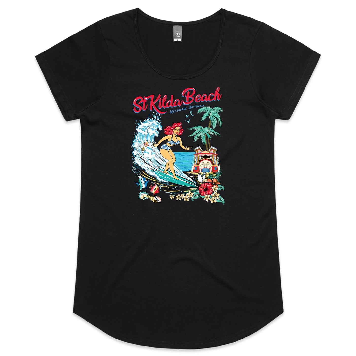 St Kilda Beach - Ladies Scoop Neck T-Shirt