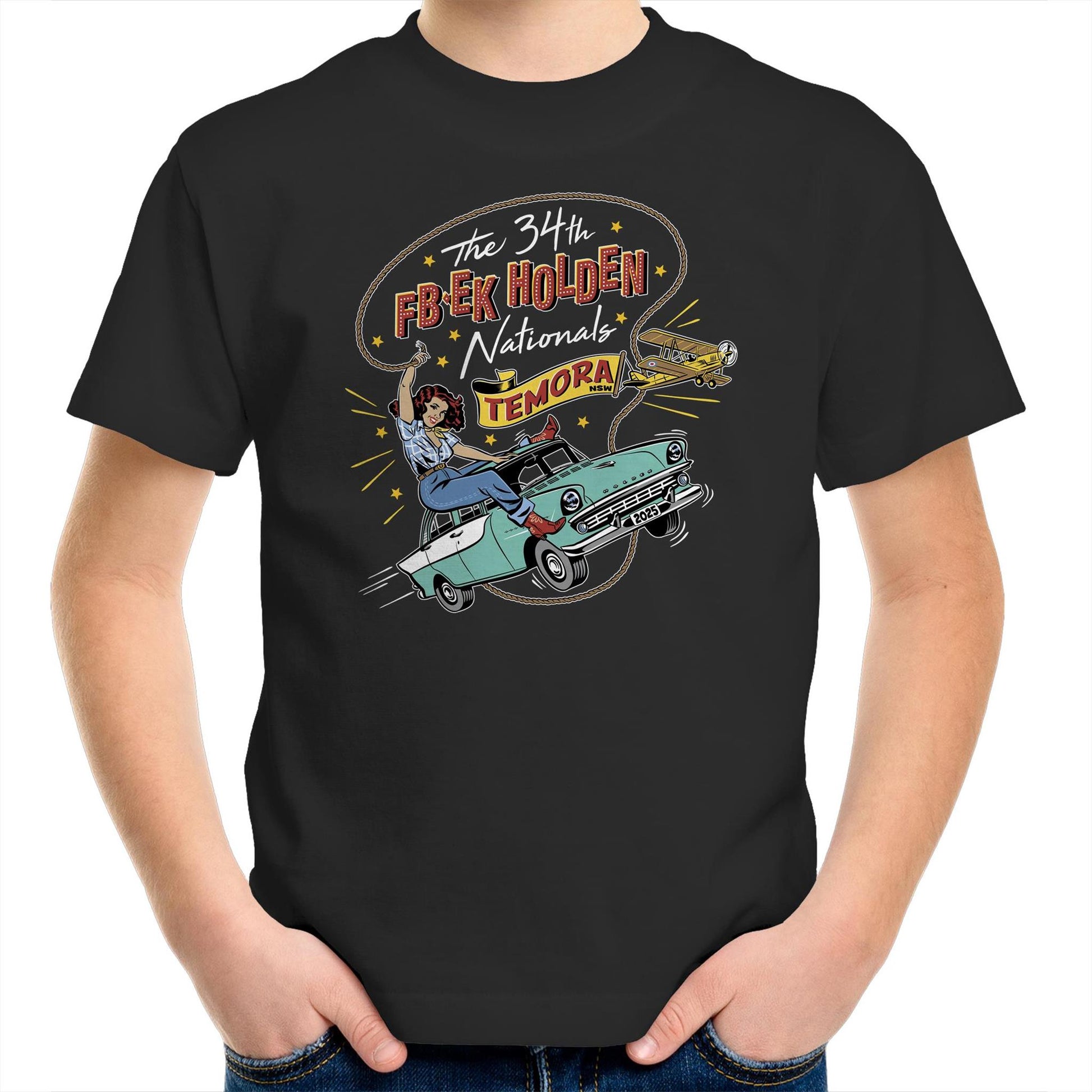 34th FB EK Holden Nationals Temora NSW 2025 - black kids tee shirt