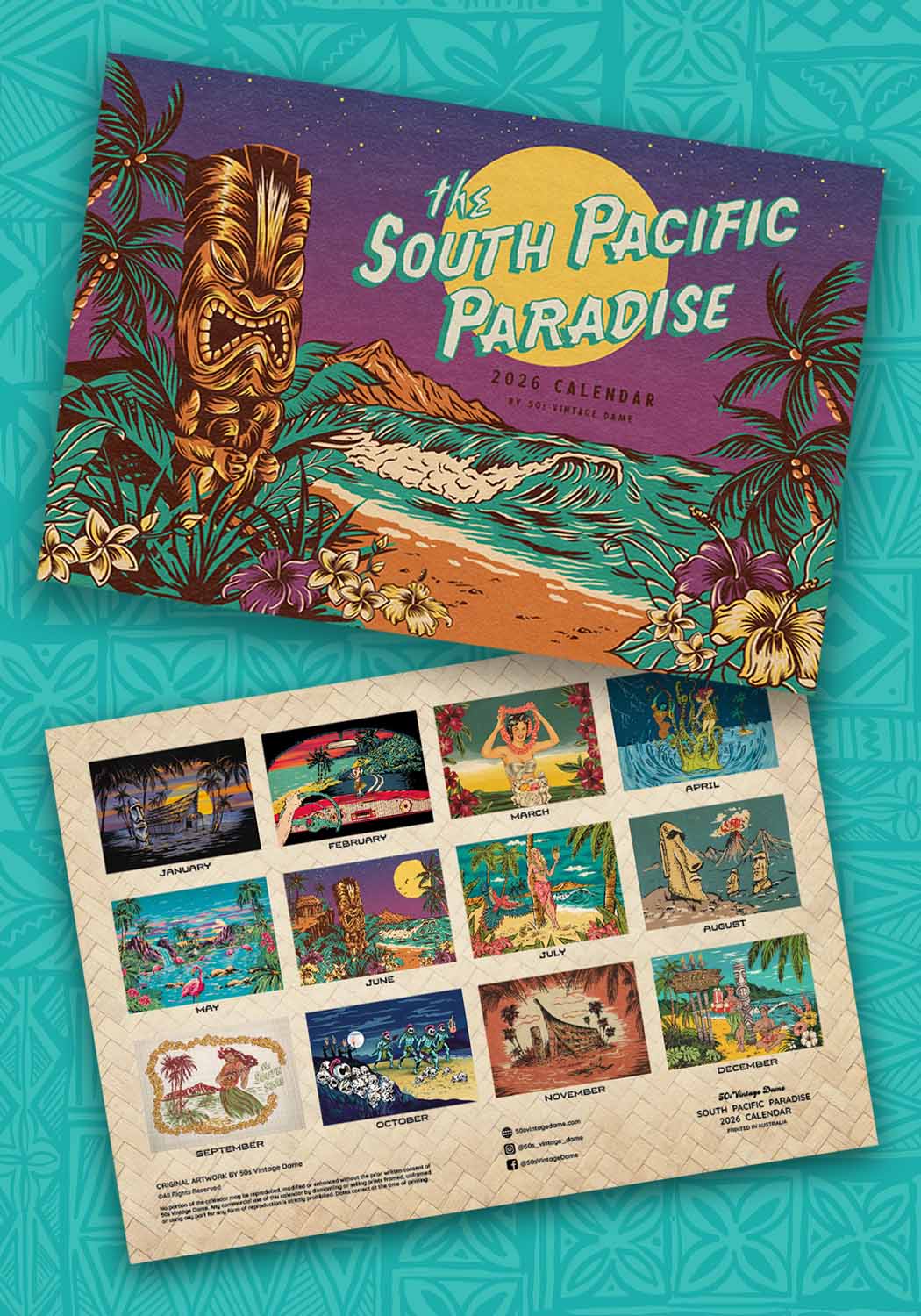 2026 South Pacific Paradise Tiki Wall Calendar