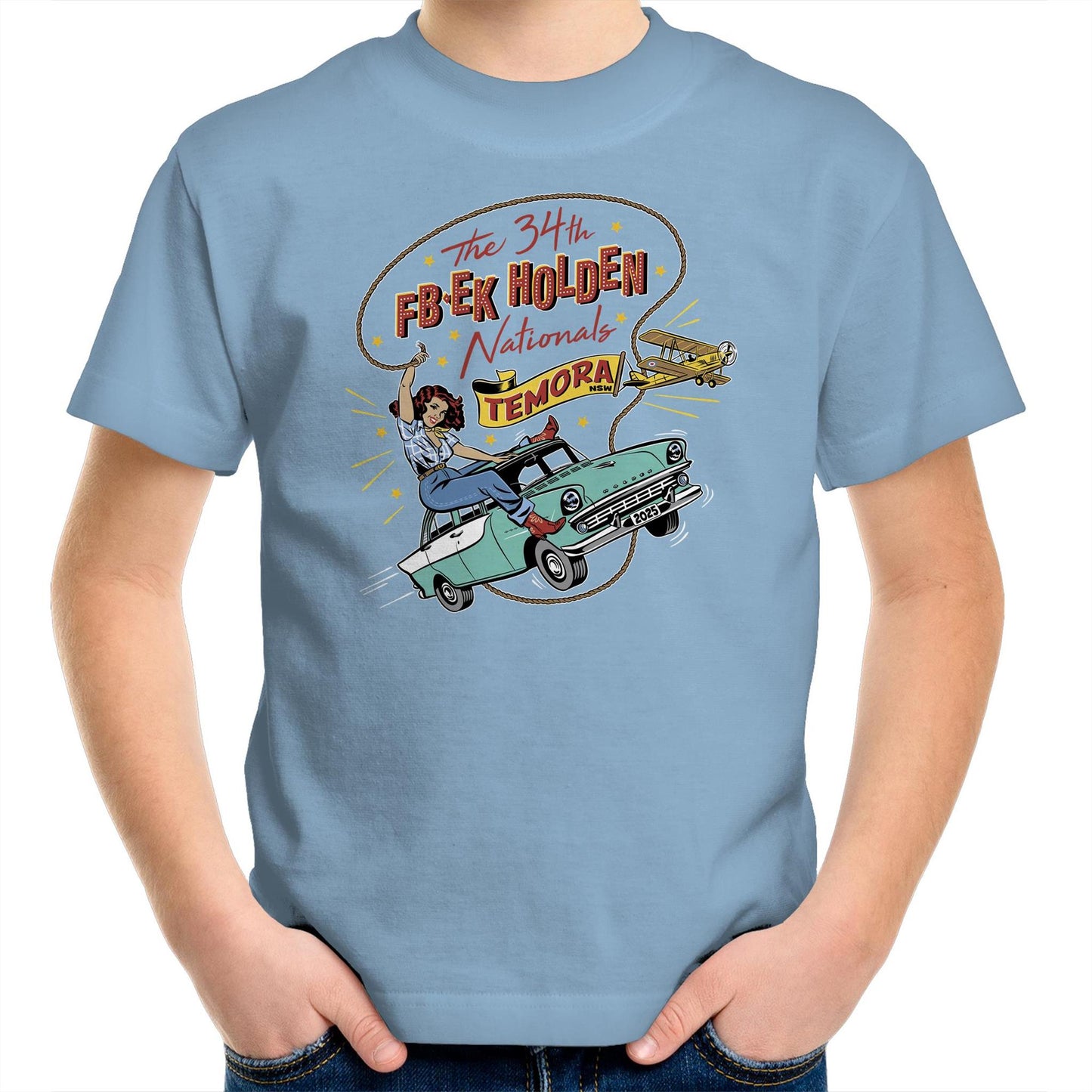 34th FB EK Holden Nationals Temora NSW 2025 Blue kids tee shirt