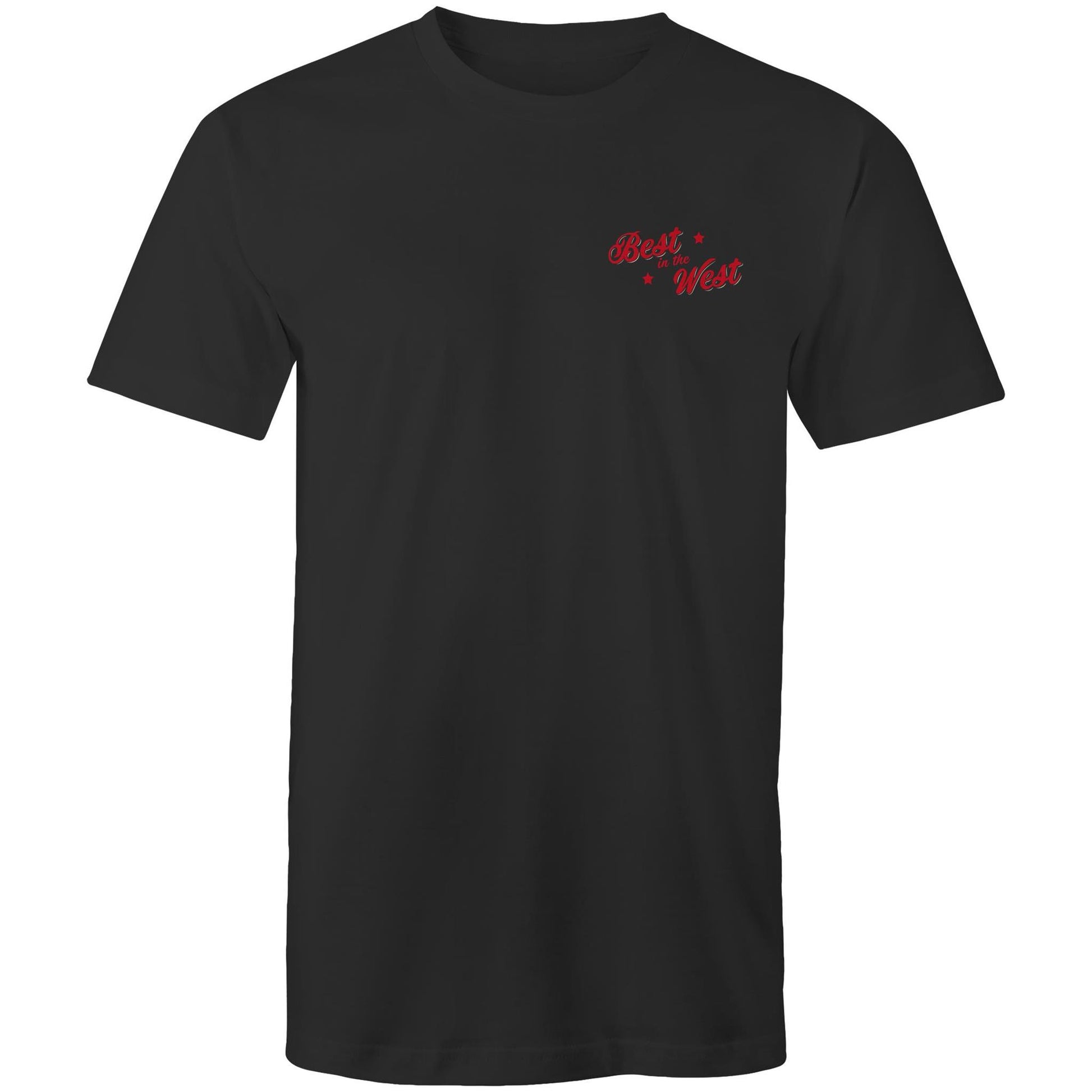 Mens black tee shirt - the front has small text saying Best in the West