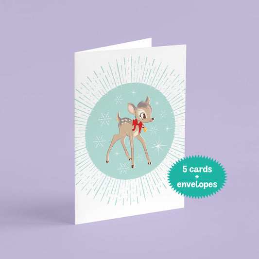 Card with a deer illustration on a light purple background