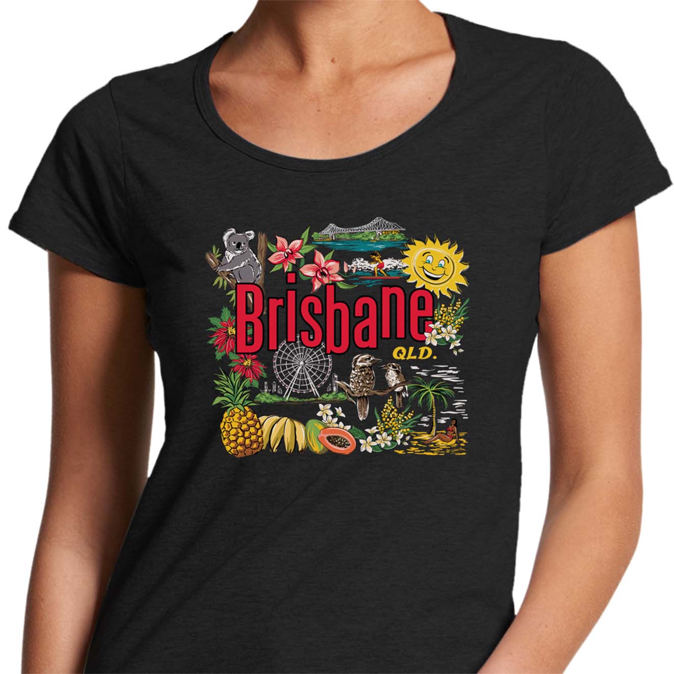 Retro Brisbane Womens Scoop Neck T Shirt