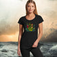 Battle of the Kraken - ladies black scoop neck fitted tee shirt featuring a vintage style illustration of 2 women fighting a giant sea creature