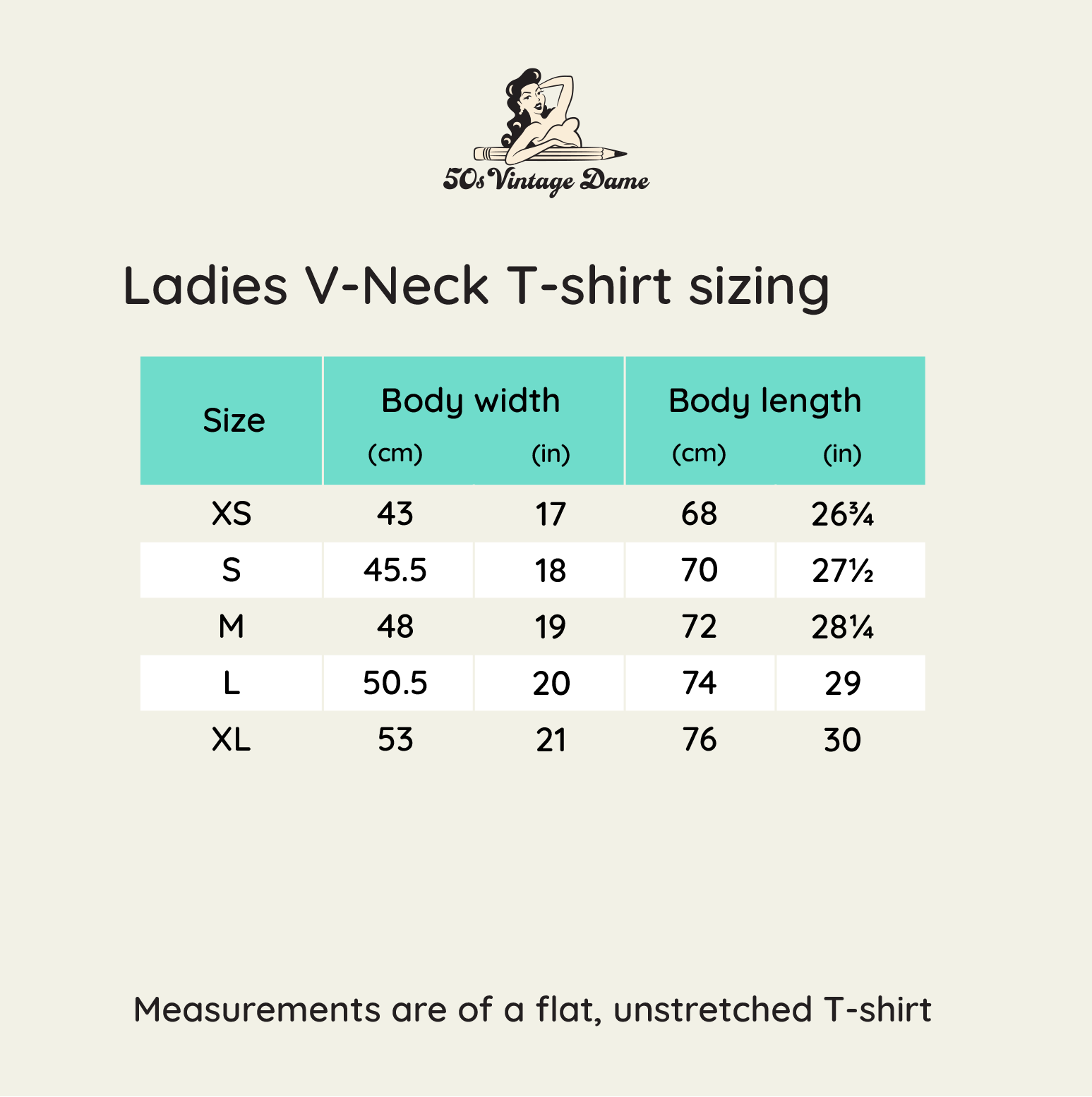 size chart for v neck tee shirts