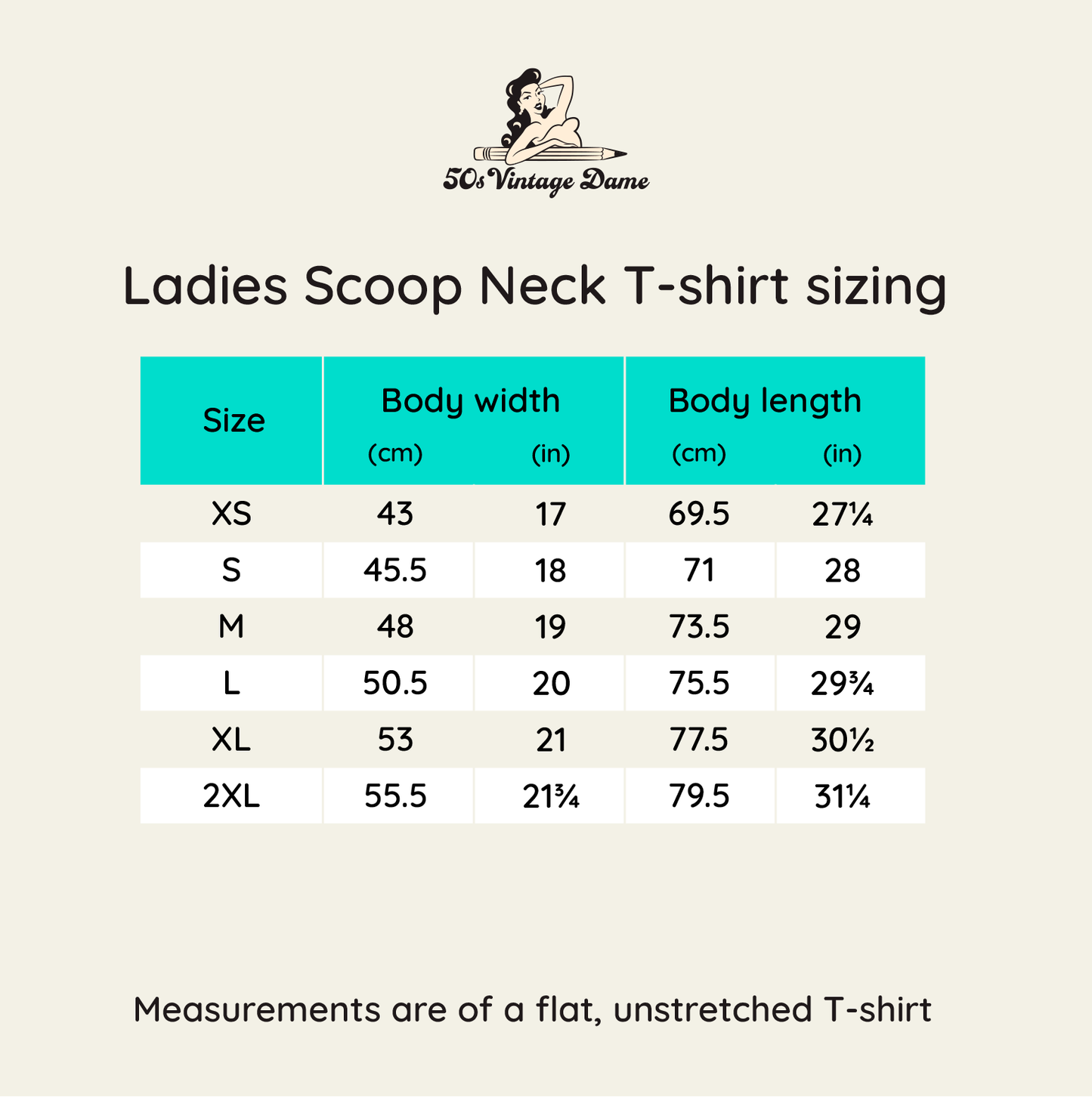 Ladies scoop neck tee shirt sizing XS, S, M, L, XL, 2XL