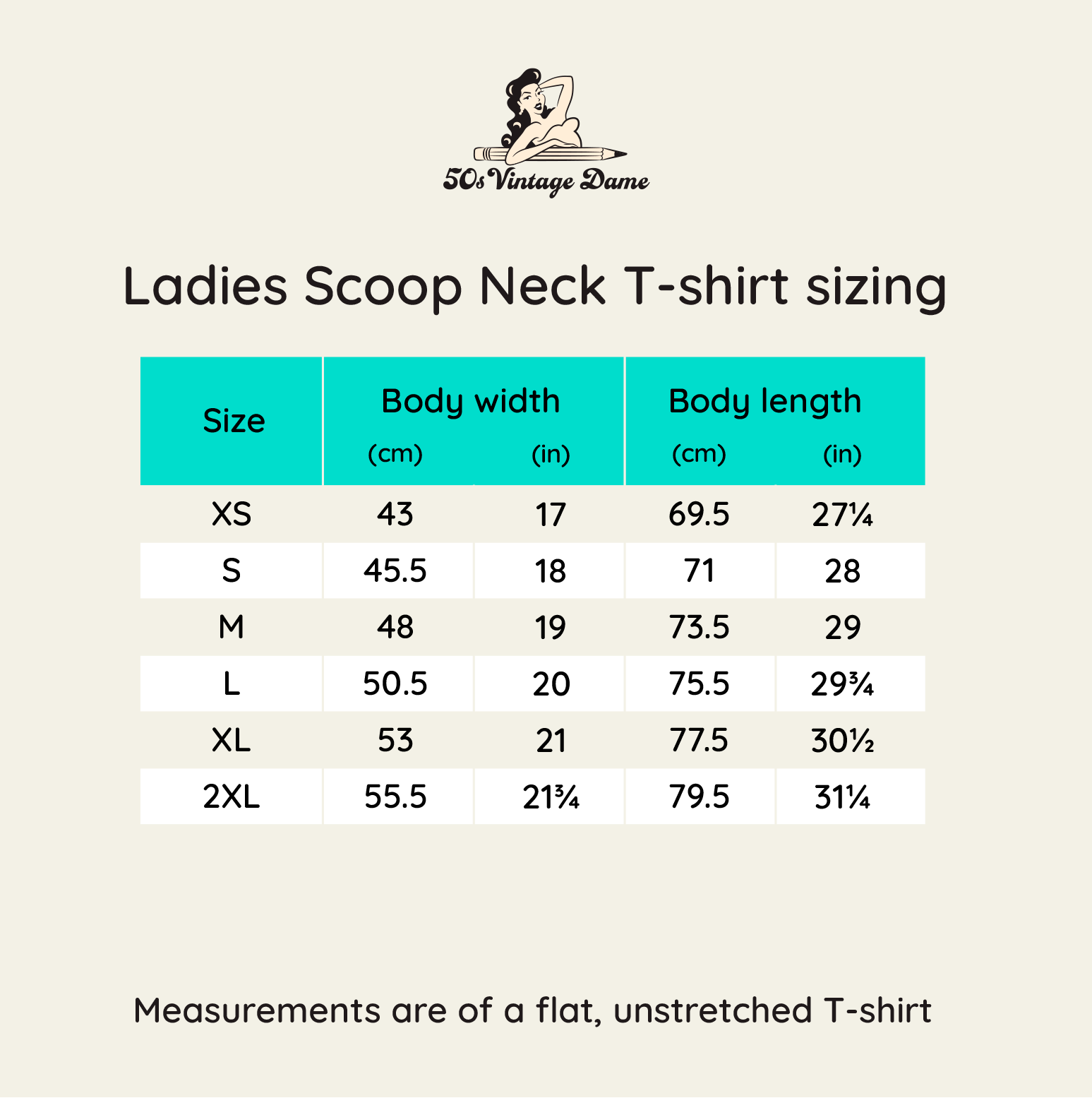 Ladies scoop neck tee shirt sizing XS, S, M, L, XL, 2XL