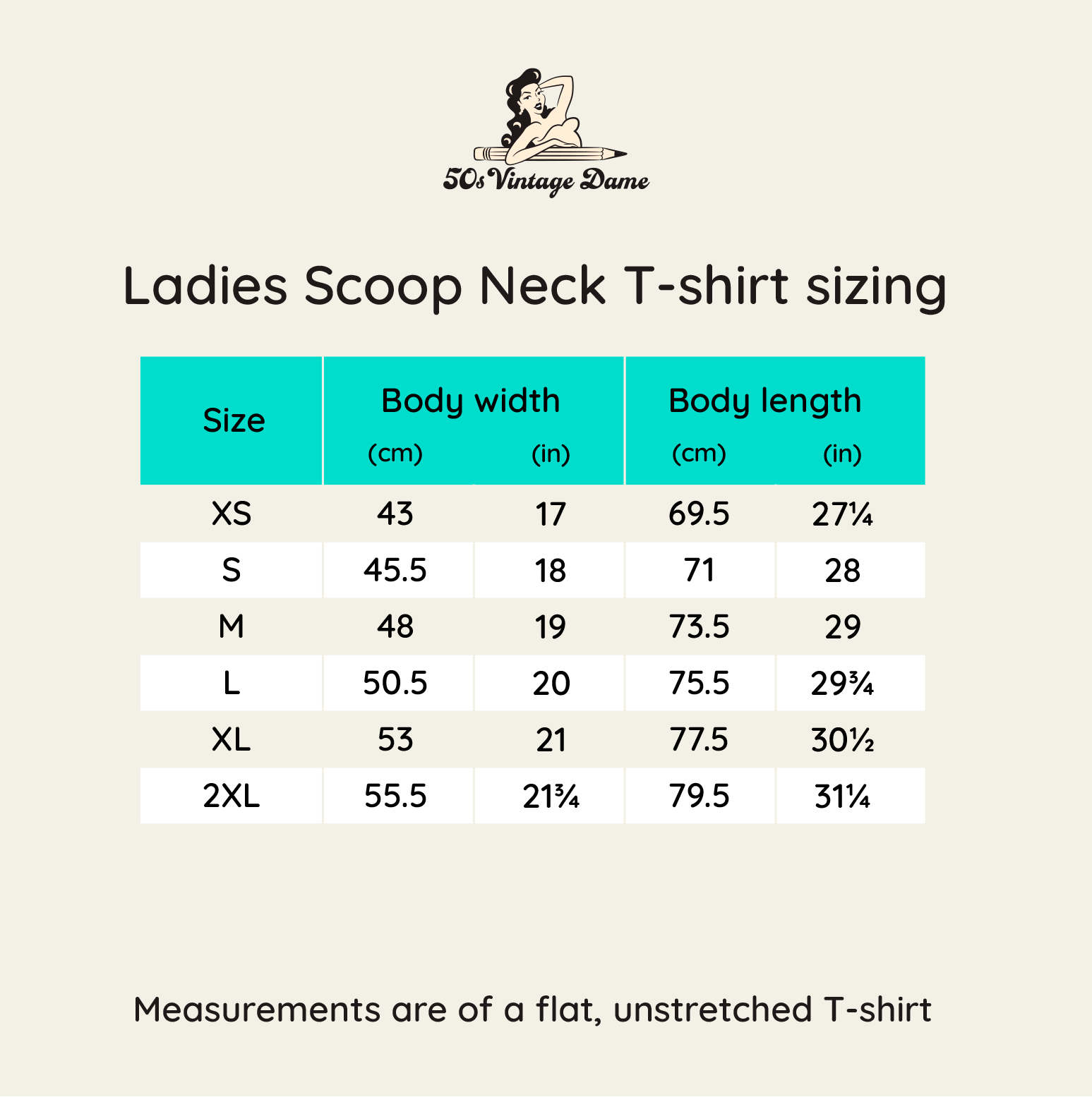 Ladies scoop neck tshirt sizing XS, S, M, L, XL, 2XL