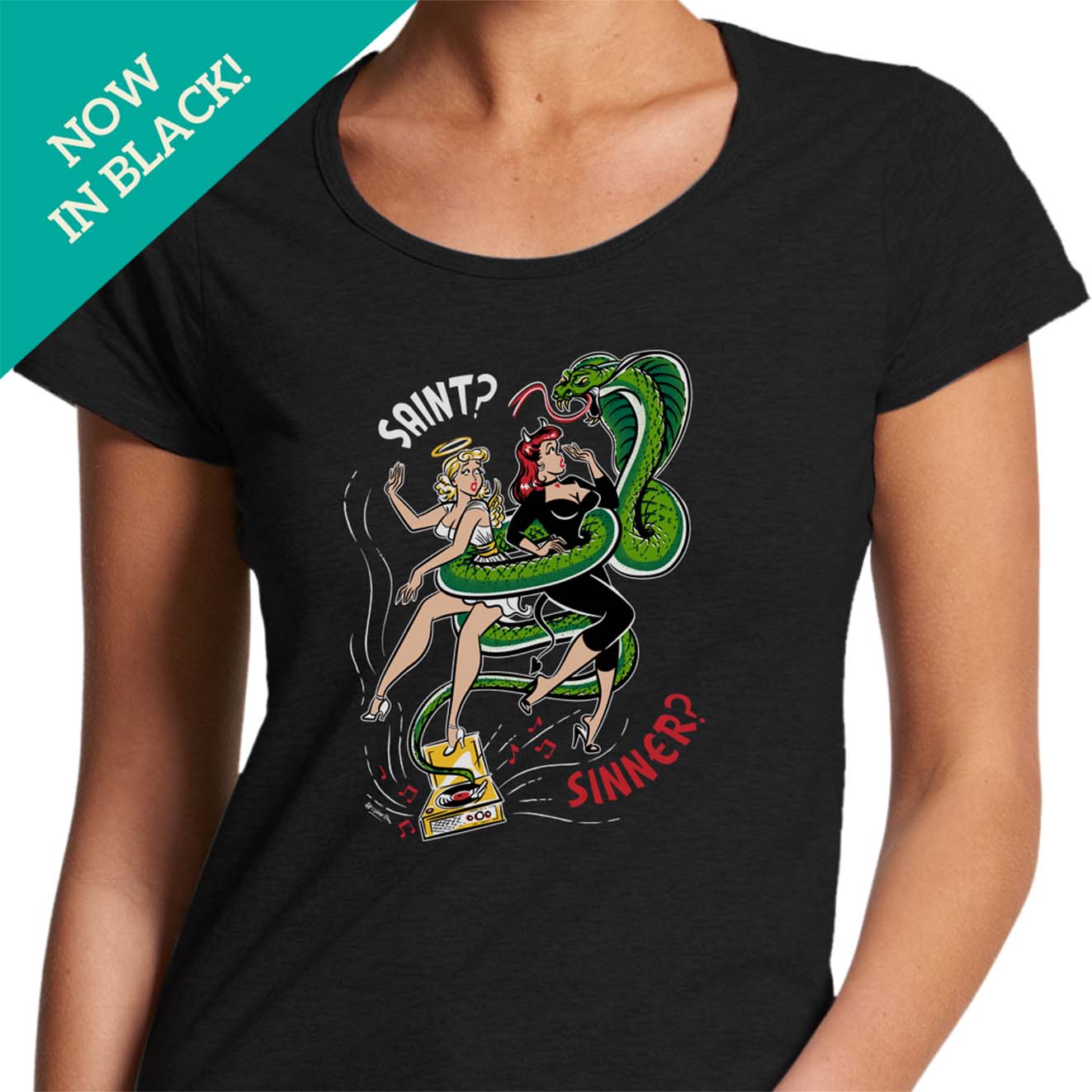 Sinner not a Saint  - Ladies Scoop Neck T-Shirt (Black)
