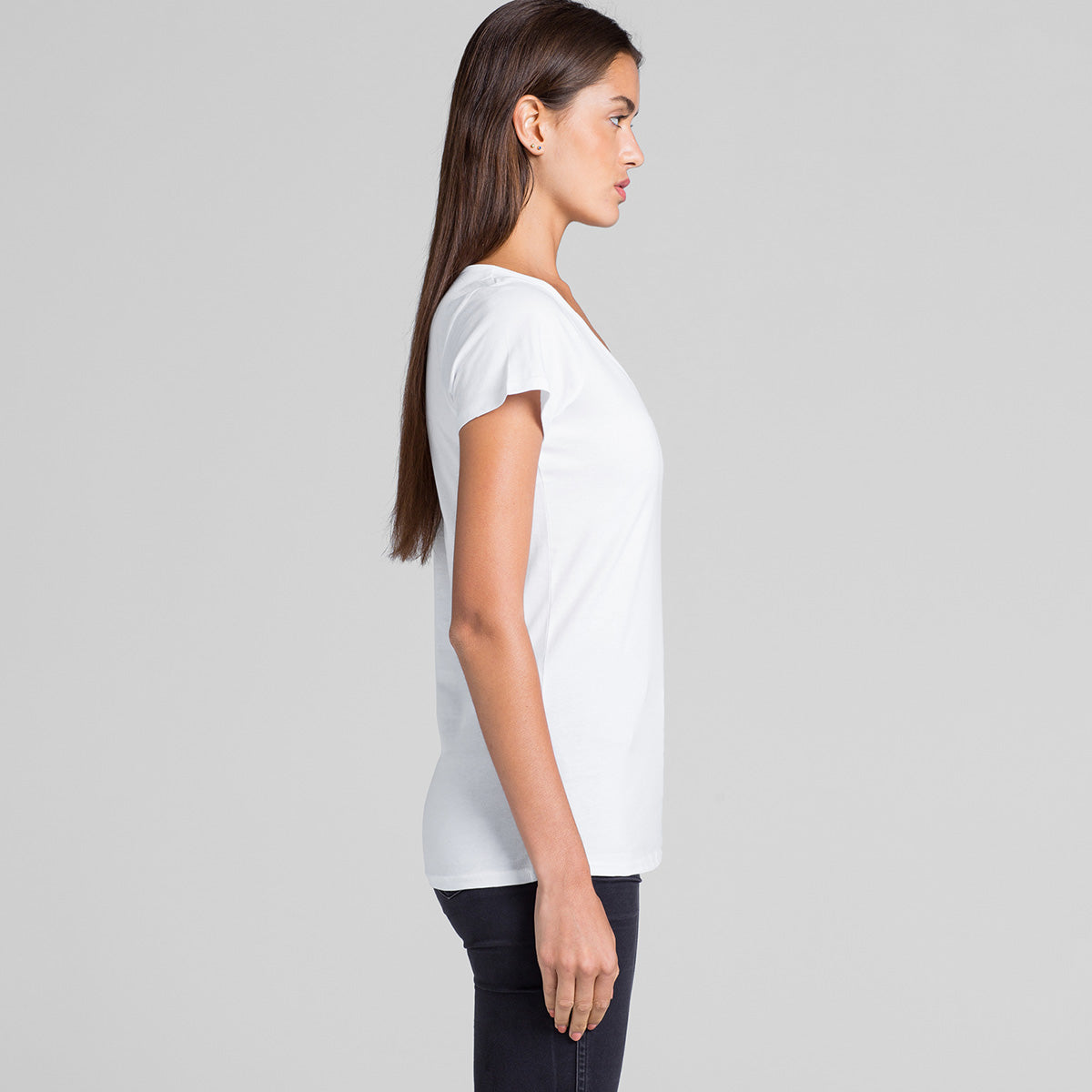 side view of ladies v neck tee shirt