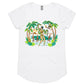 Ladies scoop neck tee shirt with a snake-weilding Voodoo Jungle Queen and Tiki Dancers