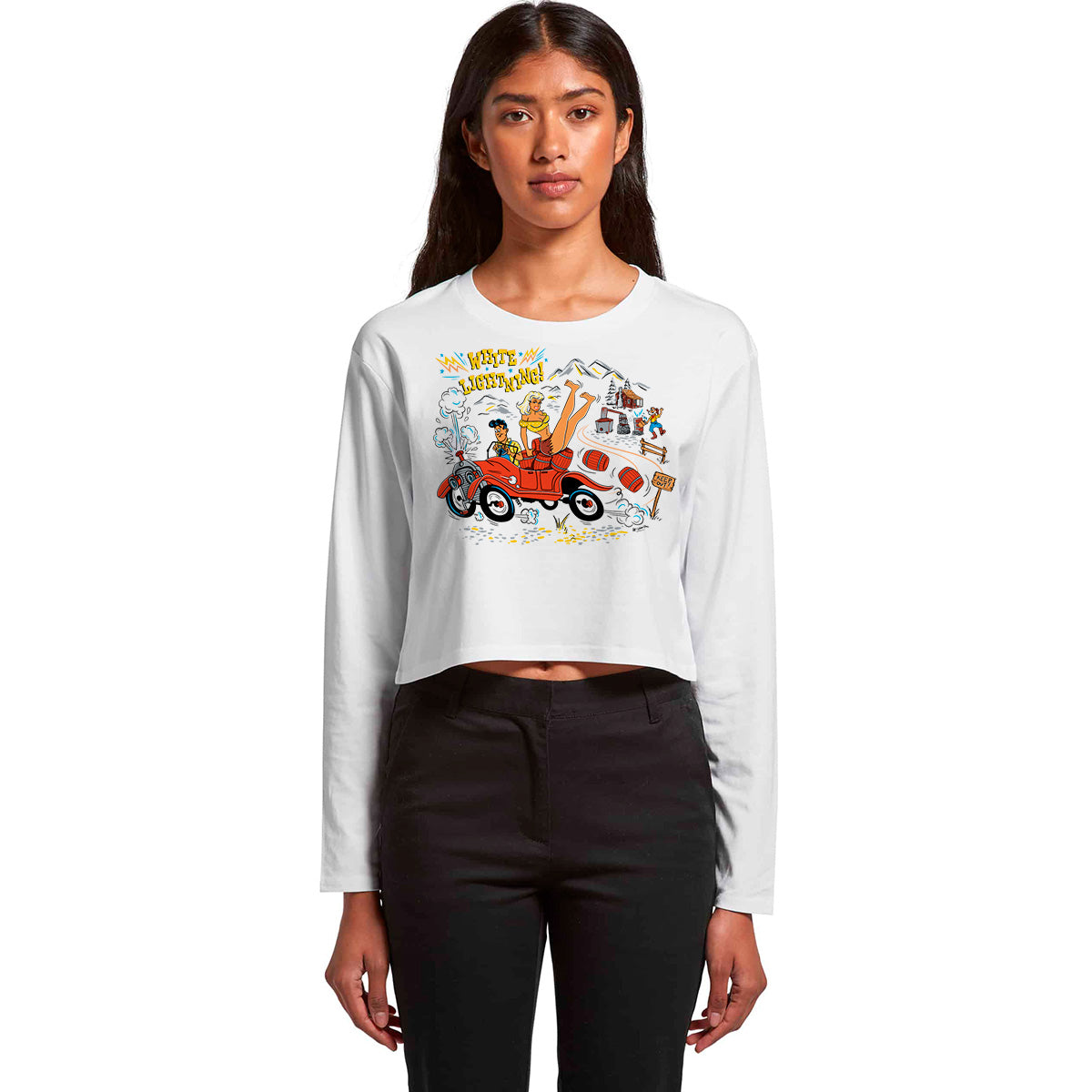 White Lightning - Ladies Long Sleeve Crop Tee