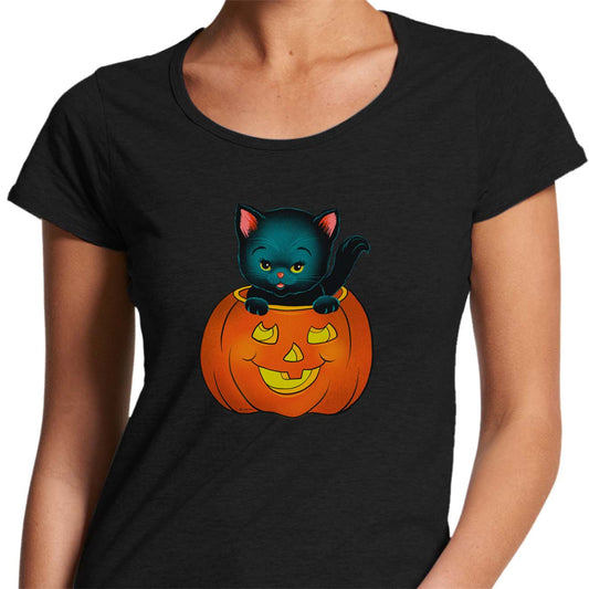 Pumpkin Kitty - Ladies Scoop Neck T-Shirt