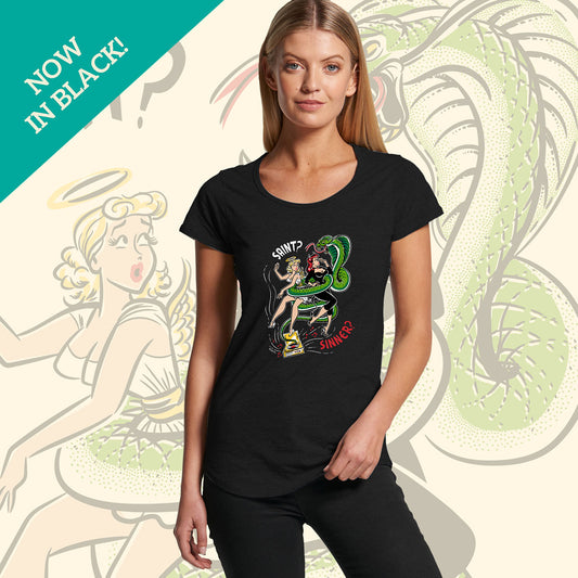 Sinner not a Saint  - Ladies Scoop Neck T-Shirt (Black)