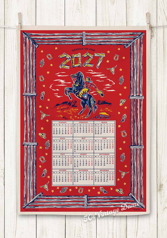 2027 Cowboy calendar teatowel