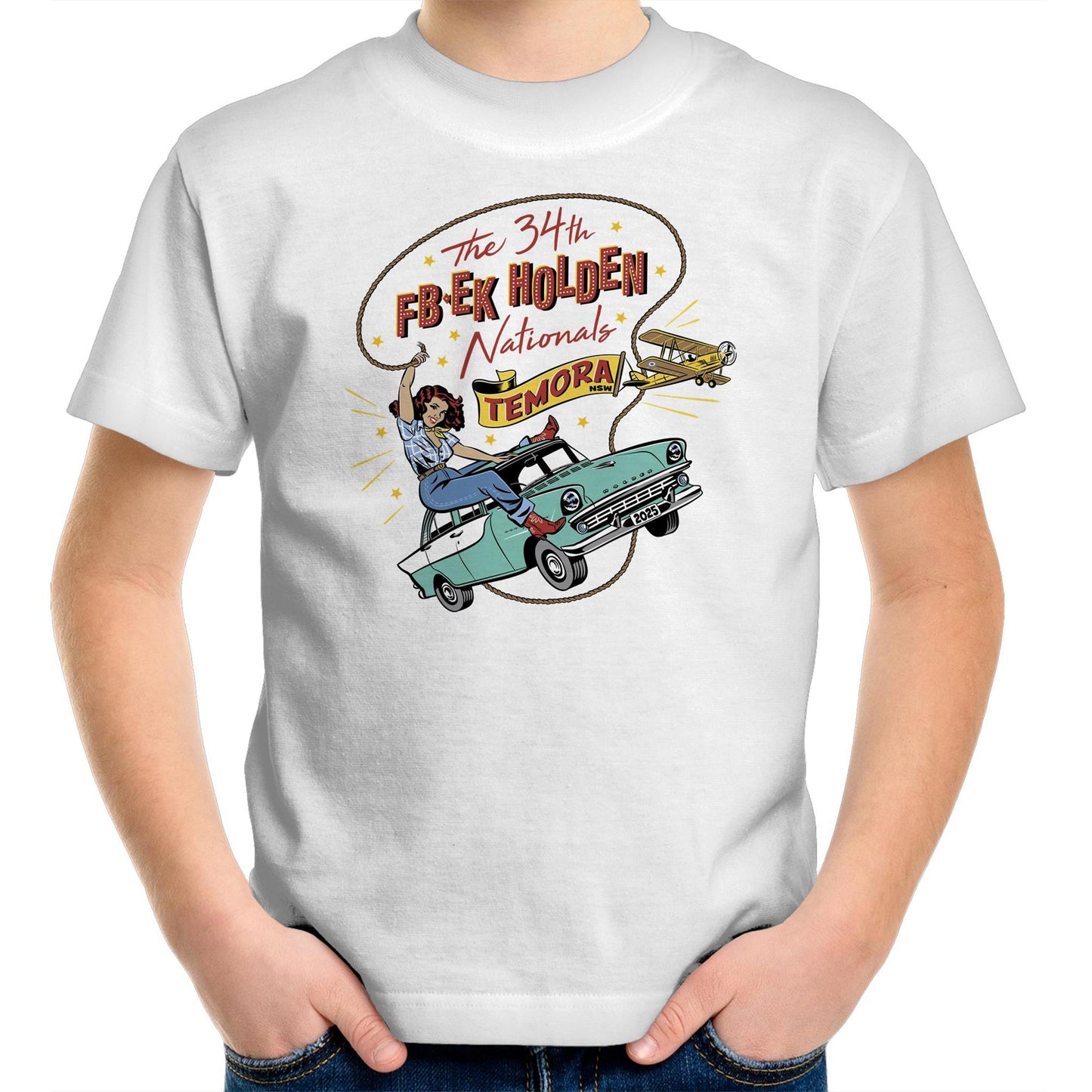 34th FB EK Holden Nationals Temora NSW 2025 - white kids tee shirt