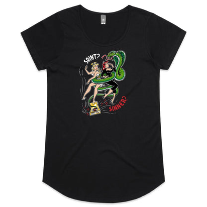 SInner not a Saint ladies scoop neck  t-shirt in black