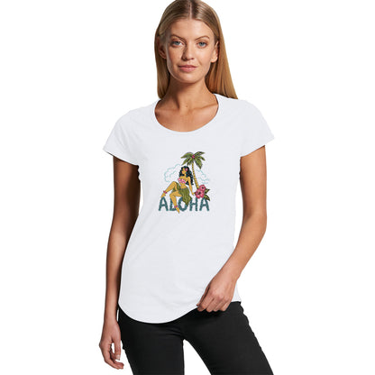 Honolulu Honey pinup t-shirt in white