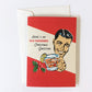 Retro mid-century Christmas holiday card feattuing a retro man holding an old fashioned cocktail. Card and envelope.