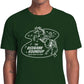 Forest Green unisex t-shirt with a cowboy riding a bucking bronco. Text says "The Red Bank Roundup - country music at its finest" A lasso, stars and music notes surround the design.