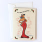 Retro rockabilly Christmas card of a pinup girl illustration in a giant Christmas stocking