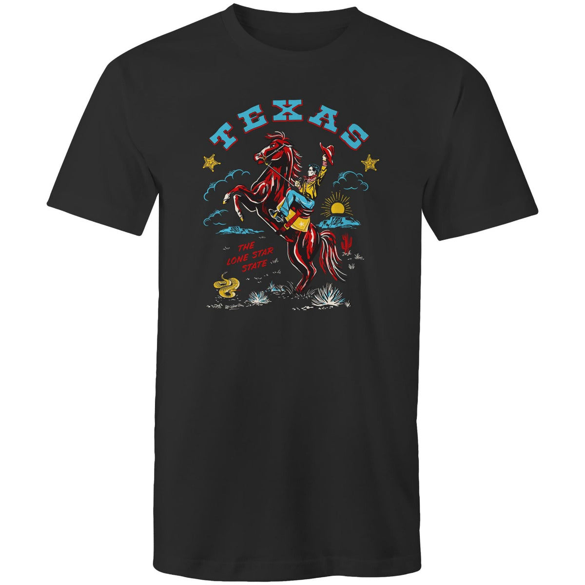 Texas vintage souvenir t-shirt for Men featuring cowboy on rearing stallion