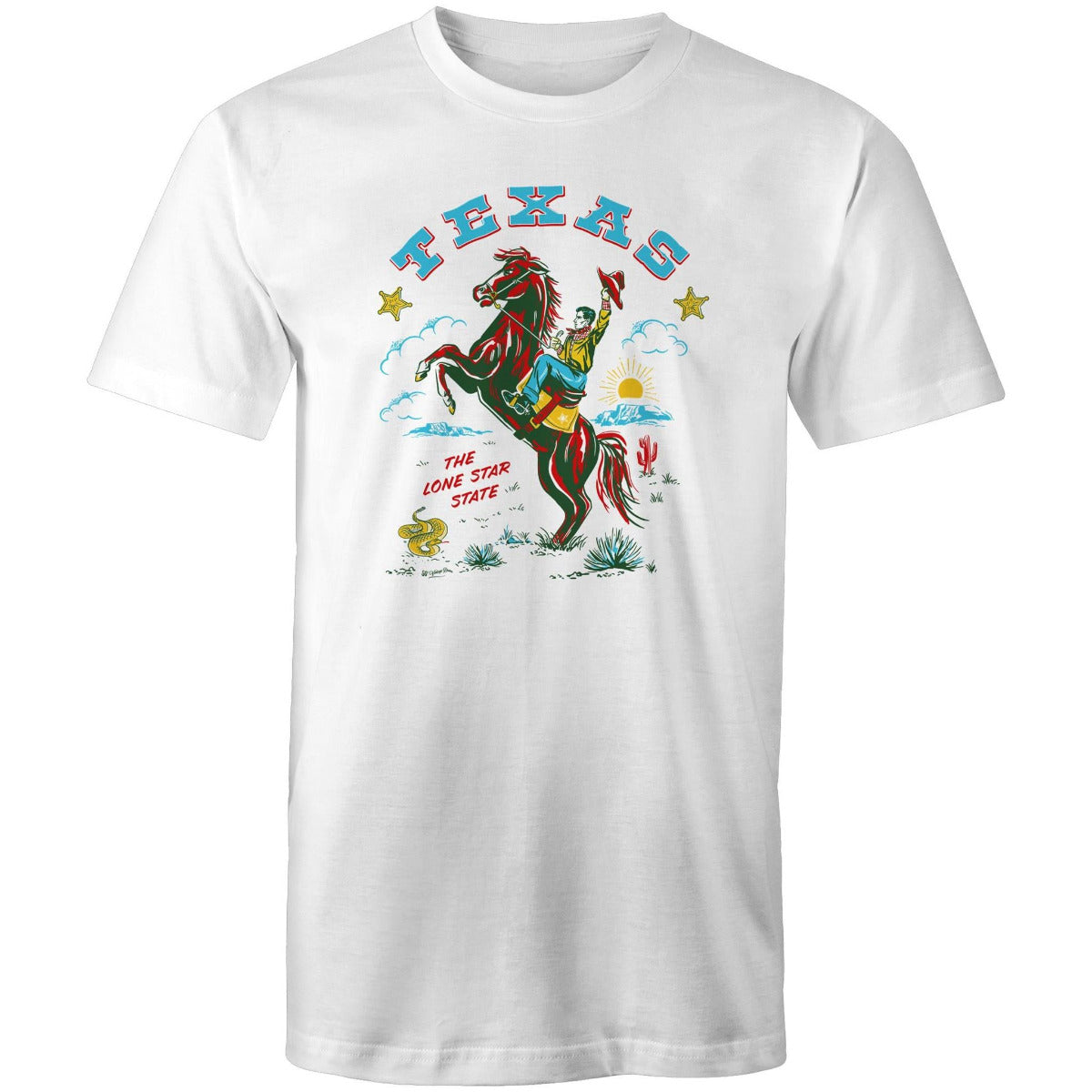 Texas vintage souvenir t-shirt for Men featuring cowboy on rearing stallion