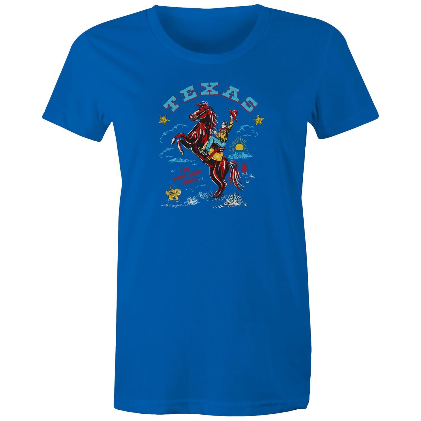 Vintage Texas Souvenir T-shirt in royal blue cotton for ladies